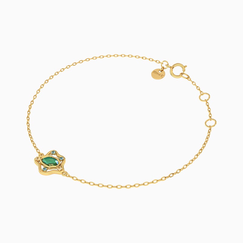 Miss L' by L'azurde Flower Green Stones Chain Bracelet in 14K Gold - Image 2